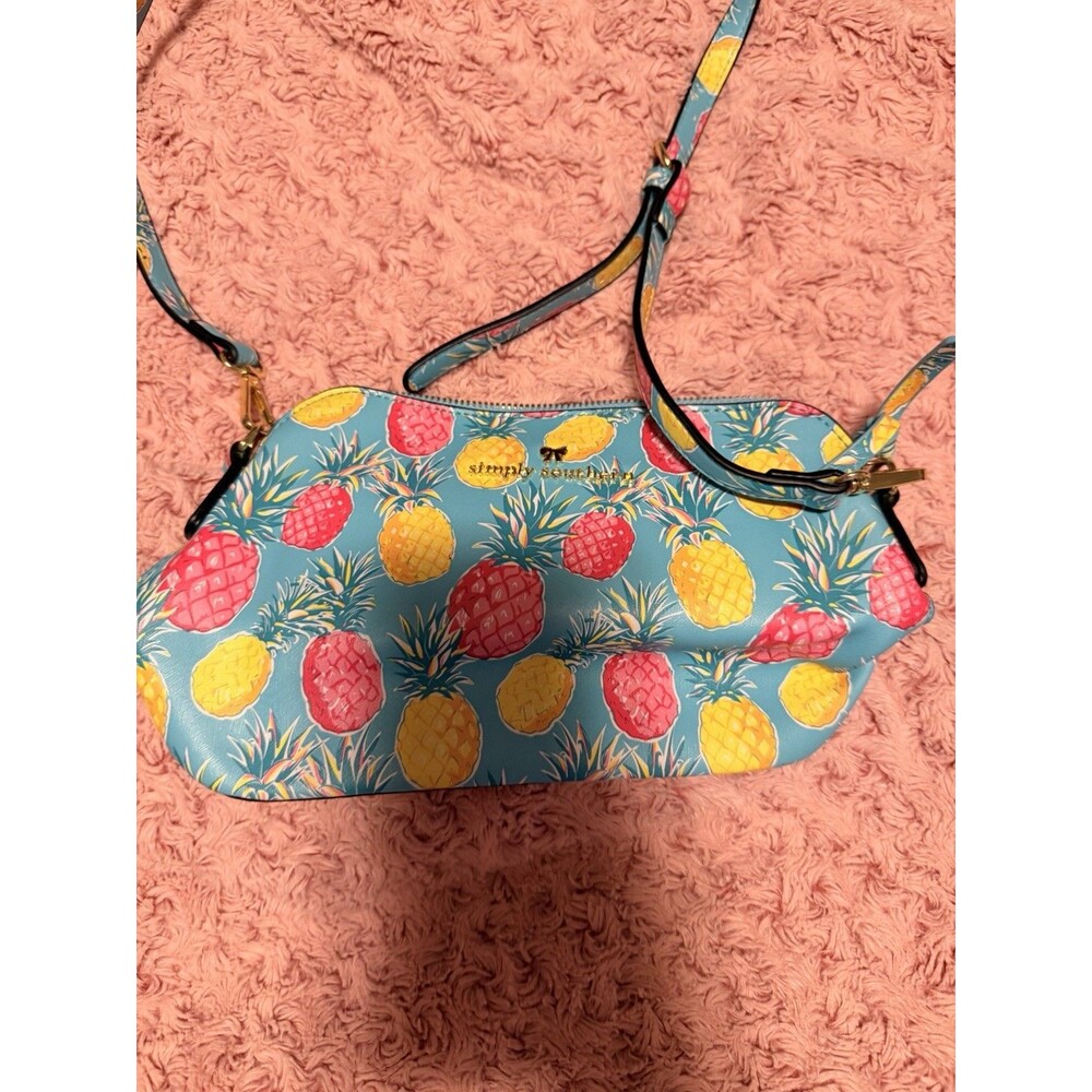 Simply Southern Pineapple Tropical Crossbody Bag Blue Zip Gold Teal Color Purse